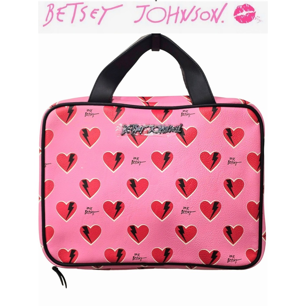 Betsey Johnson Pink Heart Print Cosmetic Bag